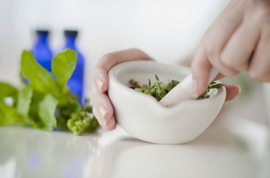 Traditional treatment of joint pain with medicinal herbs.